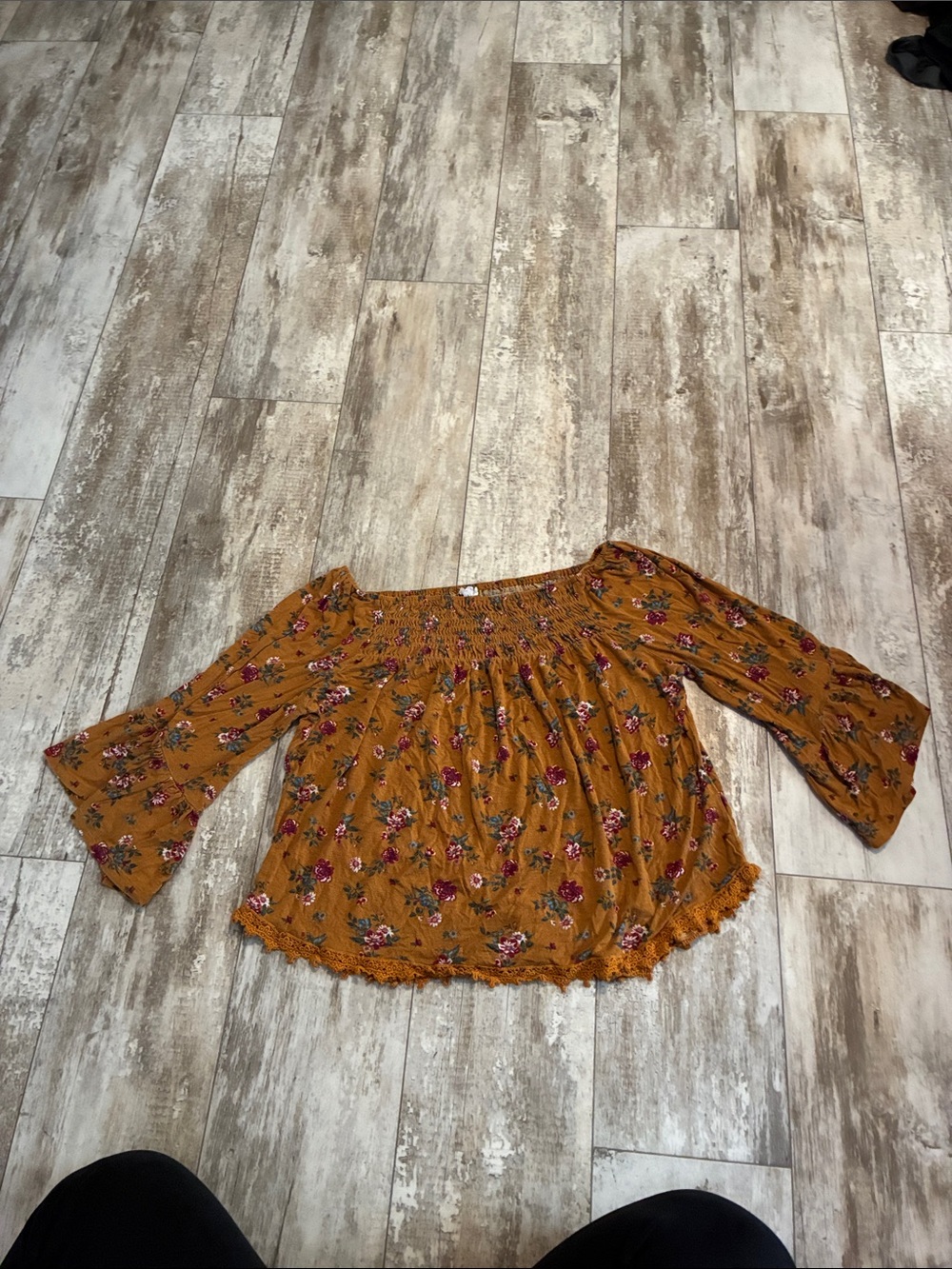 Eyeshadow Mustard Floral Off-Shoulder Blouse
